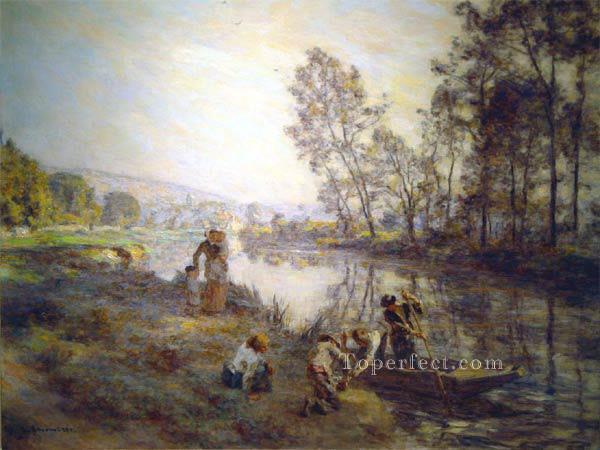 Figures by a Country Stream circa 1920 rural scenes peasant Leon Augustin Lhermitte Oil Paintings